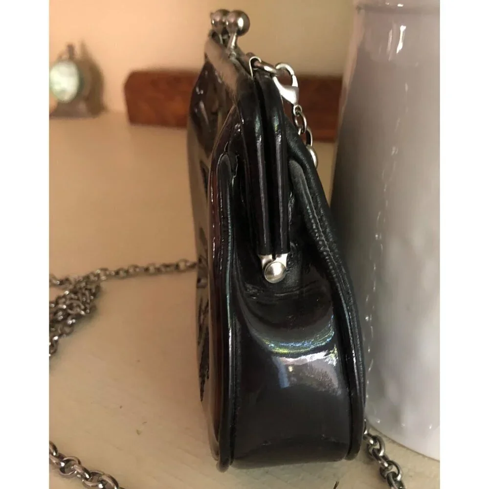 Brighton Cat Kisslock Coin Handbag Patent Small Leopard Print Purse - Picture 4 of 12